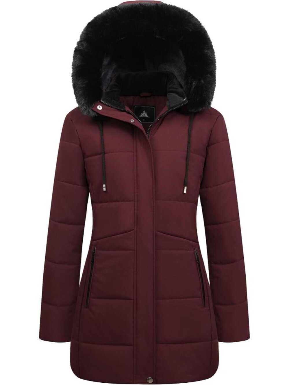 Women's Dark Red Warm Winter Puffer Waterproof Long Down Jacket Thicken Fleece